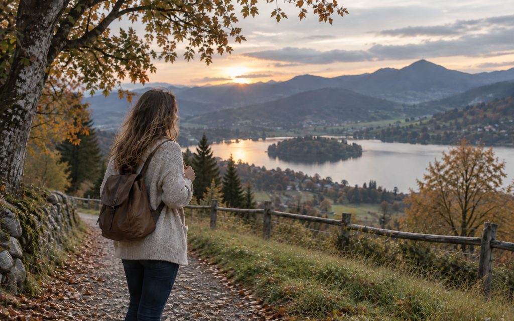 Rođeni u ovih 5 mjeseci od 22. septembra ulaze u potpuno novo životno poglavlje Žena stoji na stazi i posmatra jezero i planine u jesenjem pejzažu pri zalasku sunca.
